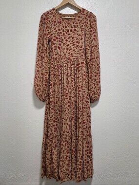 XIX Palms Toledo Country Midi Dress Sz Small Cream Burgundy